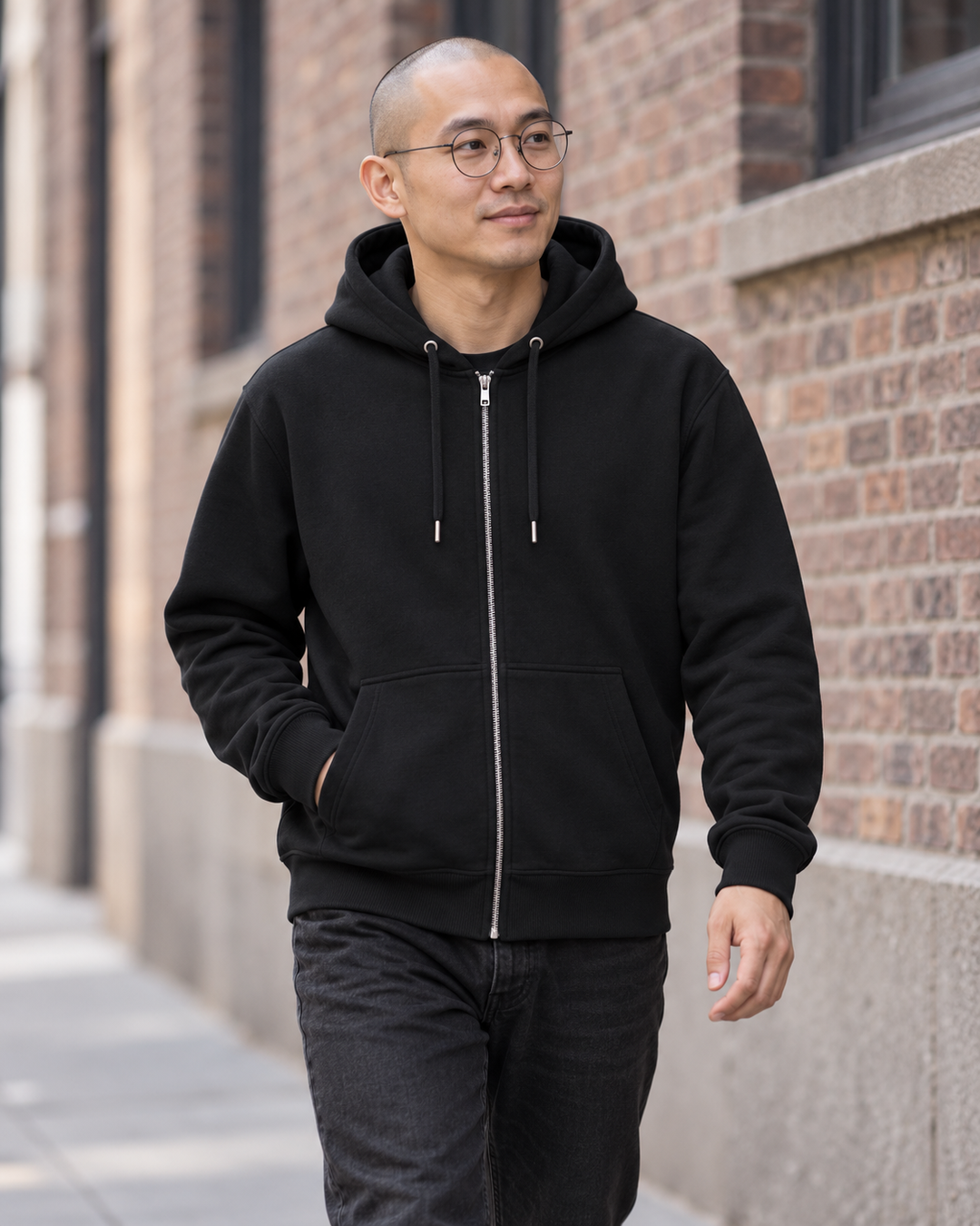 Sitztgut Unisex-Sweatjacke aus Baumwolle mit Kapuze – Schwarz – Alltagsansicht
