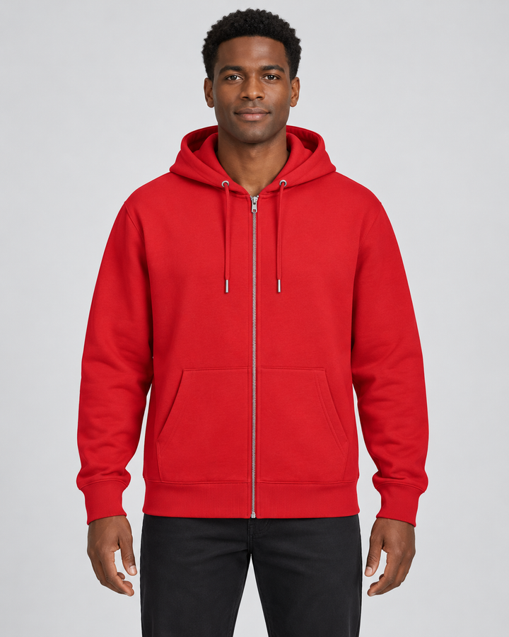 Sitztgut Unisex-Sweatjacke aus Baumwolle mit Kapuze – Red – Vorderansicht