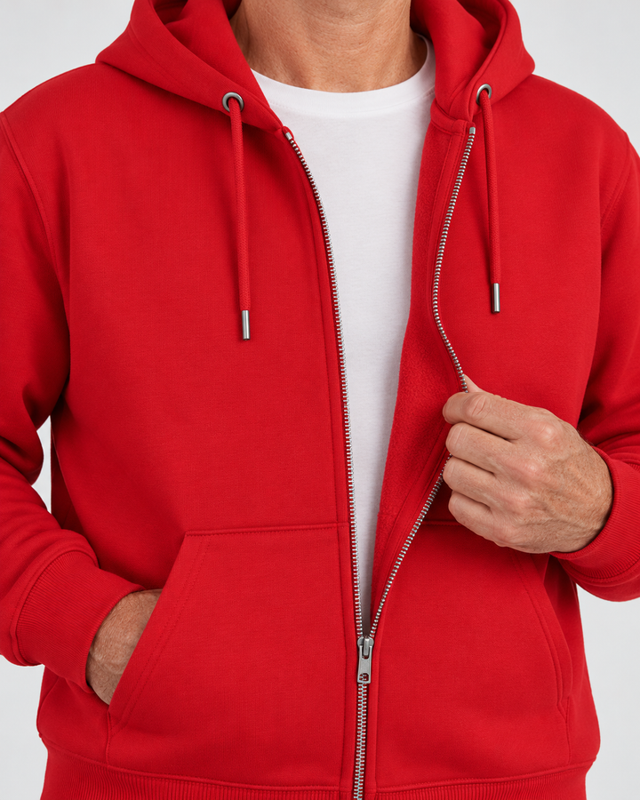 Sitztgut Unisex-Sweatjacke aus Baumwolle mit Kapuze – Red – Materialdetail