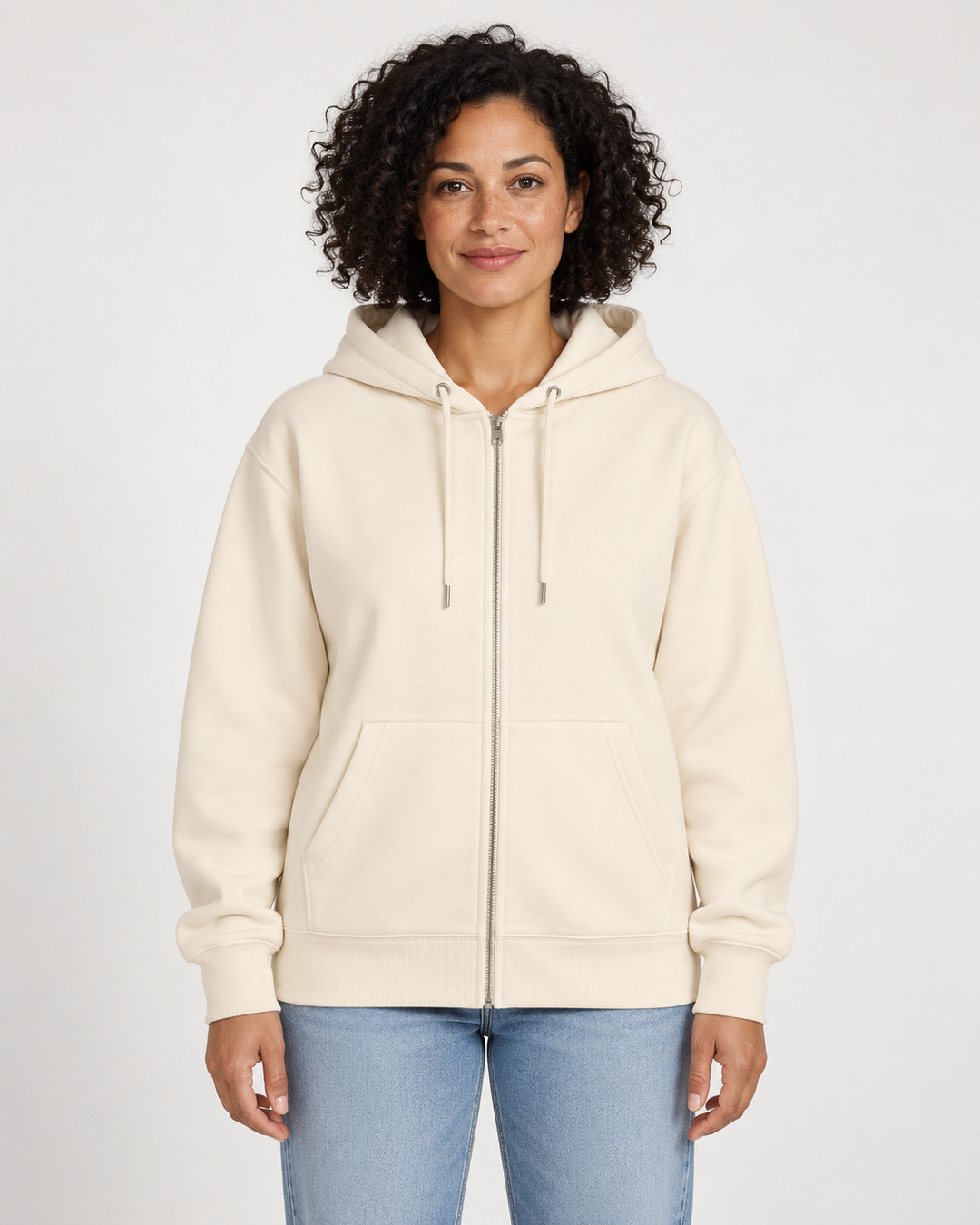 Sitztgut Unisex-Sweatjacke aus Baumwolle mit Kapuze – Natur – Vorderansicht