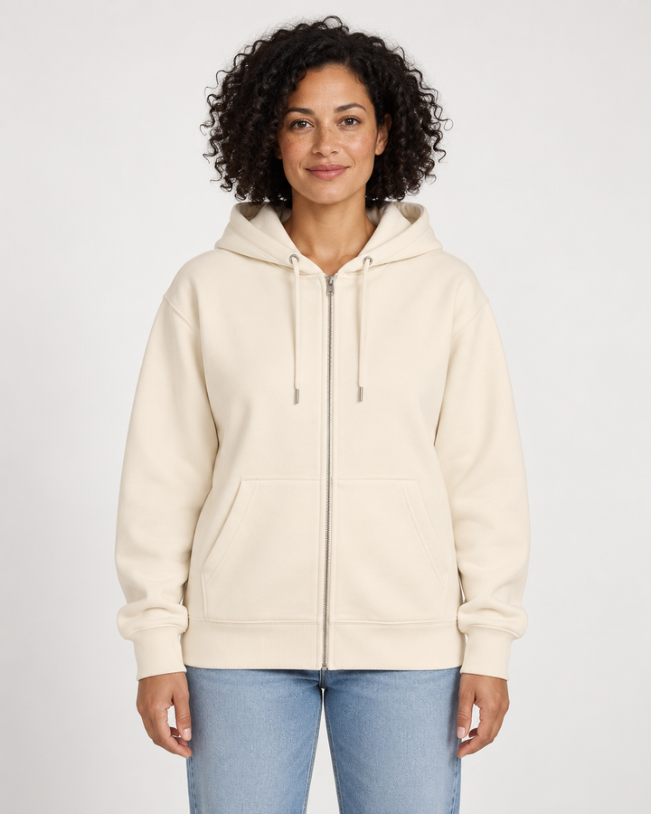 Sitztgut Unisex-Sweatjacke aus Baumwolle mit Kapuze – Natur – Vorderansicht