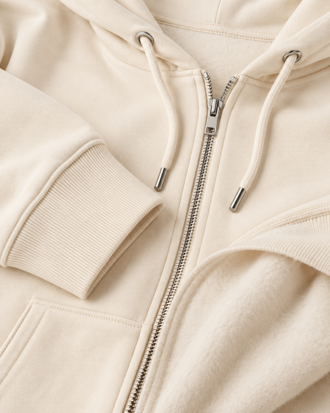 Sitztgut Unisex-Sweatjacke aus Baumwolle mit Kapuze – Natur – Materialdetail