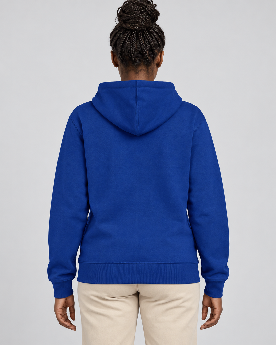 Sitztgut Unisex-Sweatjacke aus Baumwolle mit Kapuze – Worker Blue – Rückenansicht