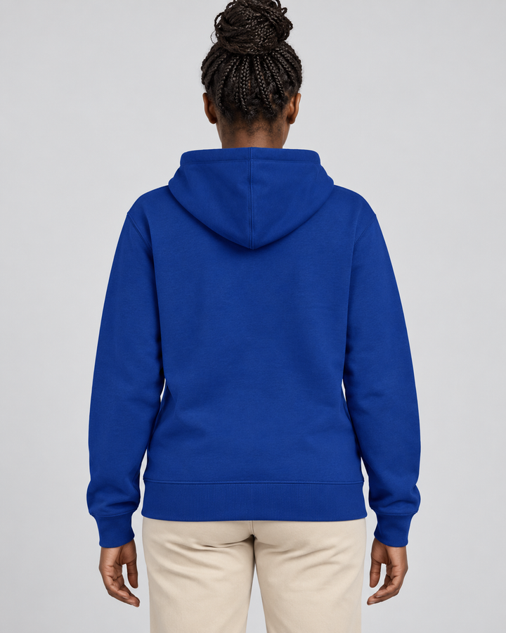Sitztgut Unisex-Sweatjacke aus Baumwolle mit Kapuze – Worker Blue – Rückenansicht