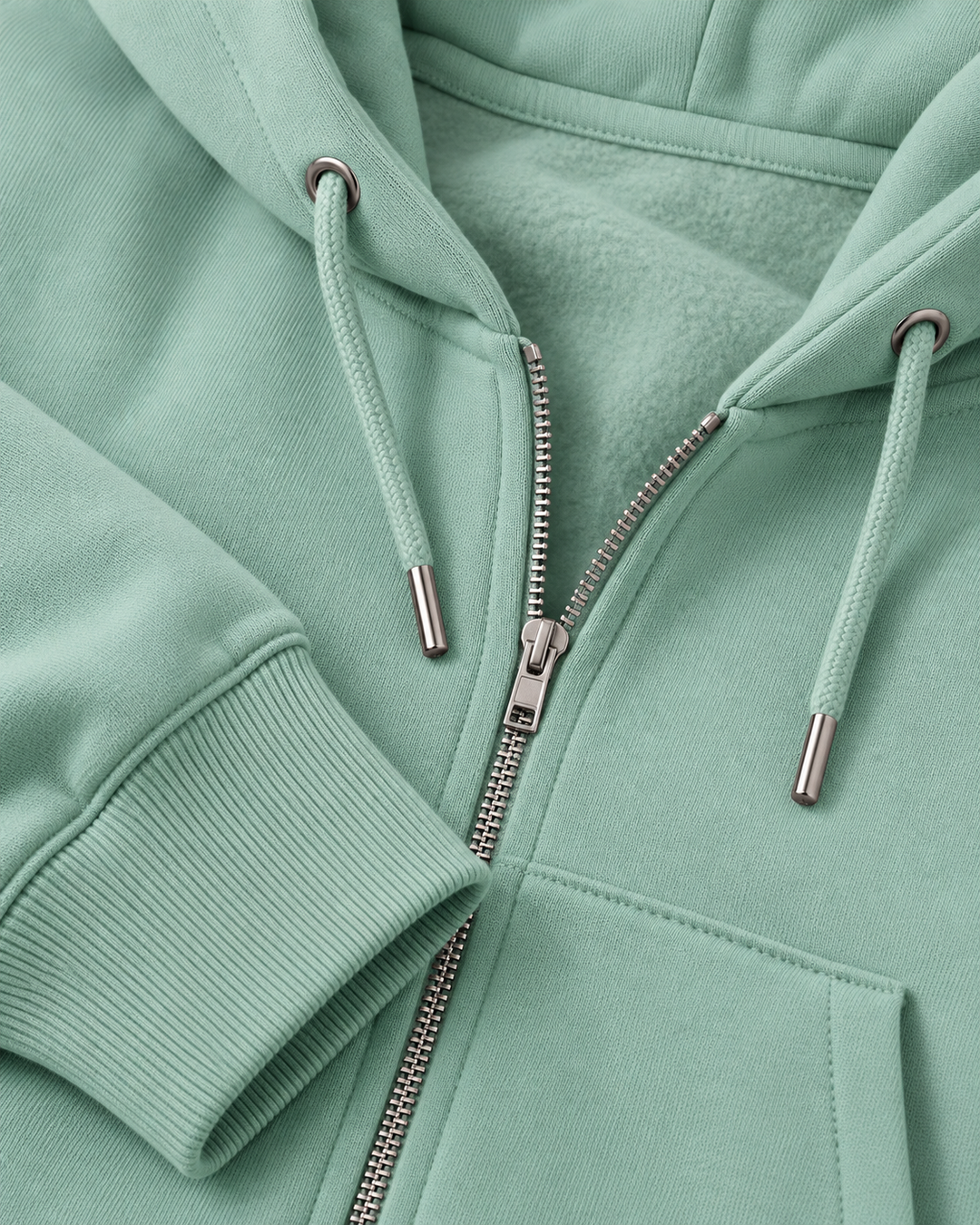 Sitztgut Unisex-Sweatjacke aus Baumwolle mit Kapuze – Aloe – Materialdetail