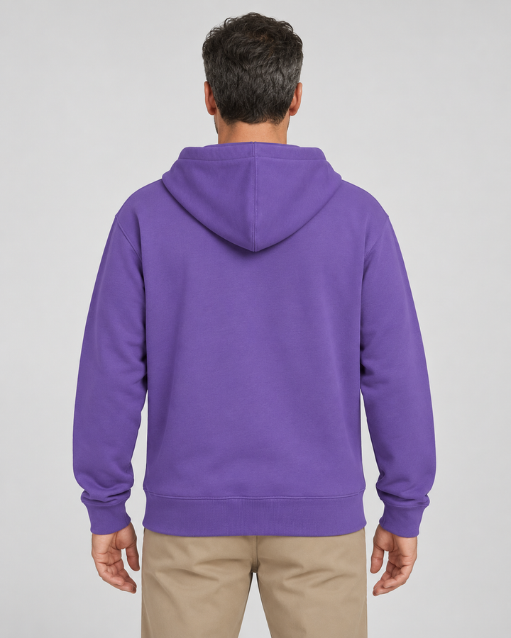 Sitztgut Unisex-Sweatjacke aus Baumwolle mit Kapuze – Purple Love – Rückenansicht