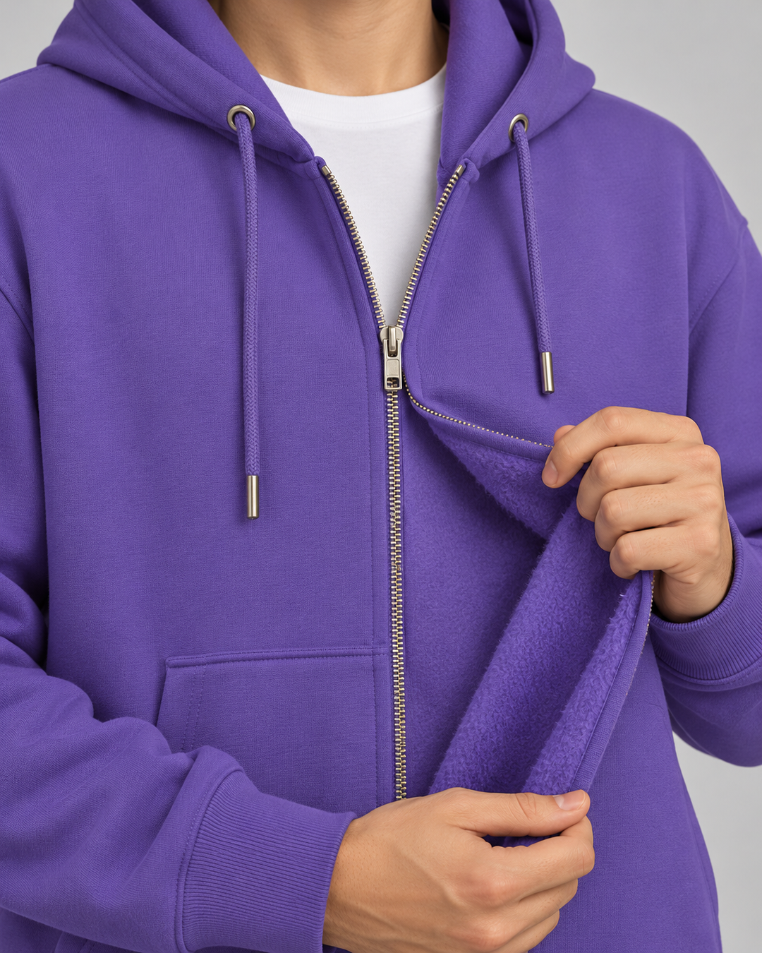Sitztgut Unisex-Sweatjacke aus Baumwolle mit Kapuze – Purple Love – Materialdetail