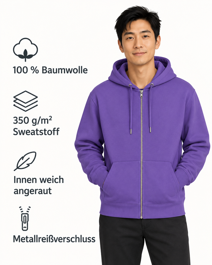 Sitztgut Unisex-Sweatjacke aus Baumwolle mit Kapuze – Purple Love – Produktdetails