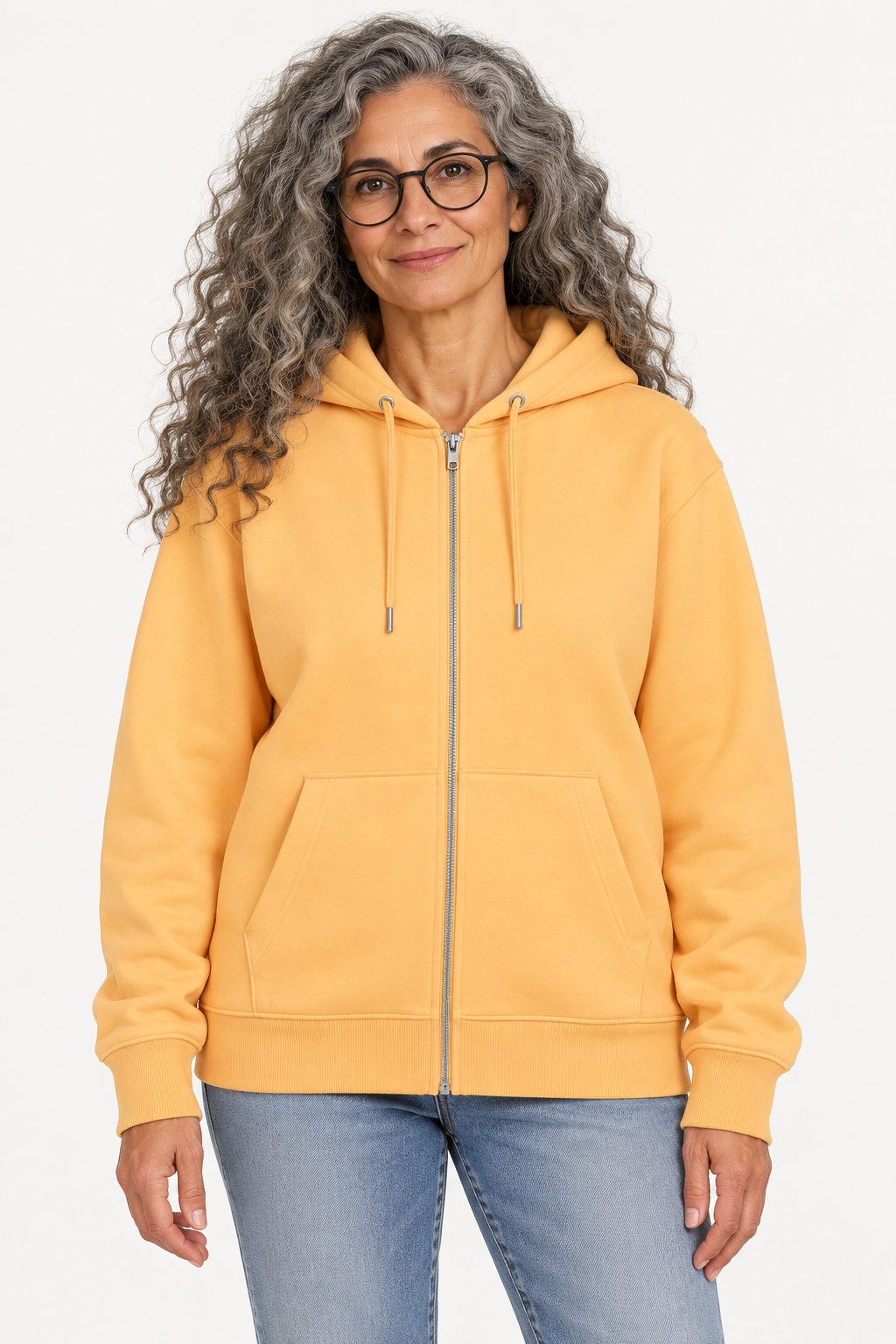 Sitztgut Unisex-Sweatjacke aus Baumwolle mit Kapuze – Nispero – Vorderansicht