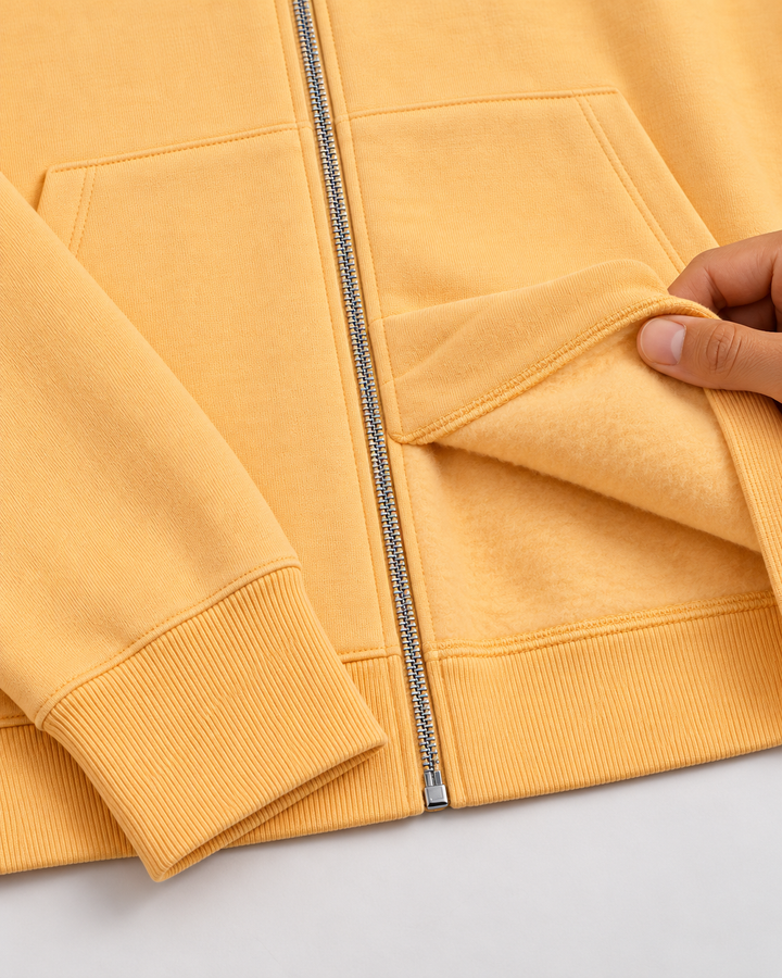 Sitztgut Unisex-Sweatjacke aus Baumwolle mit Kapuze – Nispero – Materialdetail