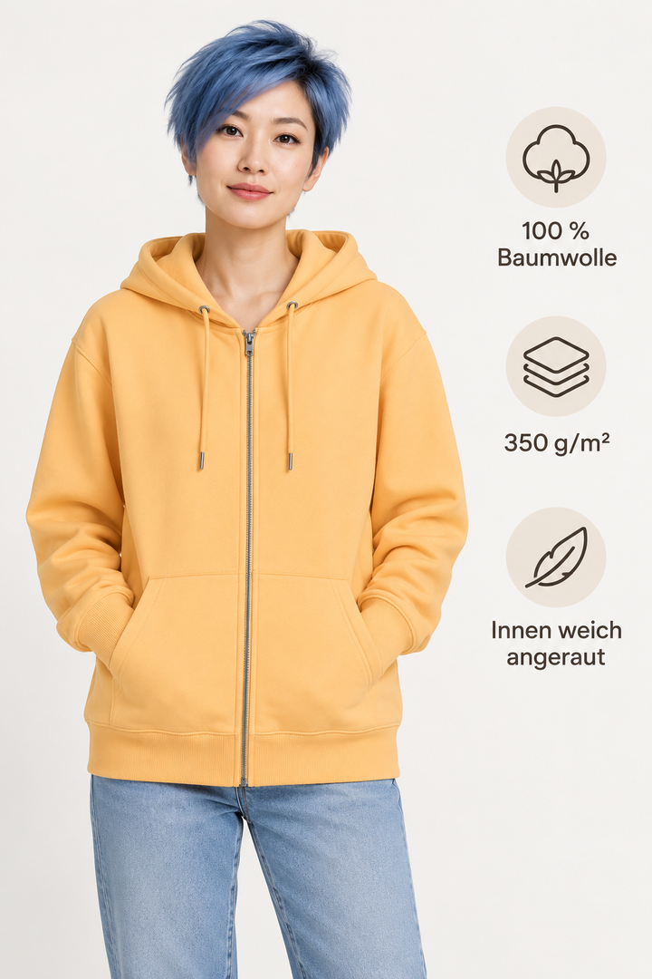 Sitztgut Unisex-Sweatjacke aus Baumwolle mit Kapuze – Nispero – Produktdetails