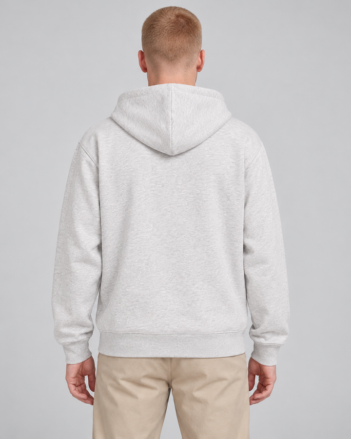 Sitztgut Unisex-Sweatjacke aus Baumwolle mit Kapuze – Hellgrau meliert (Cool Heather Grey) – Rückenansicht