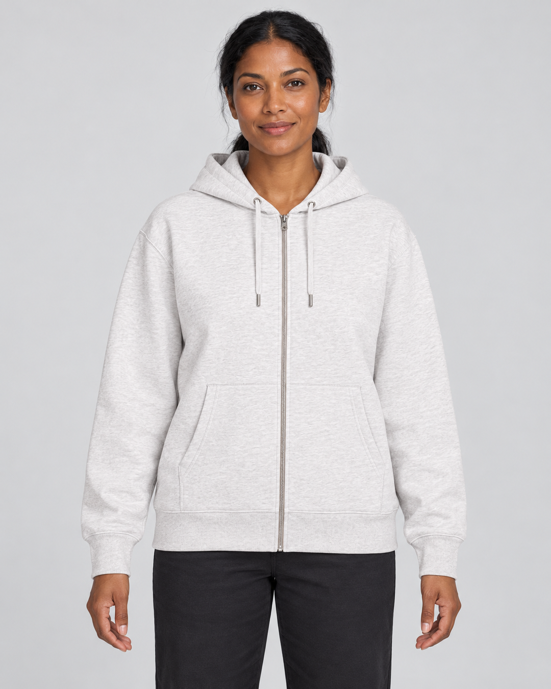 Sitztgut Unisex-Sweatjacke aus Baumwolle mit Kapuze – Hellgrau meliert (Cool Heather Grey) – Vorderansicht