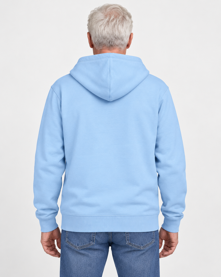 Sitztgut Unisex-Sweatjacke aus Baumwolle mit Kapuze – Blue soul – Rückenansicht