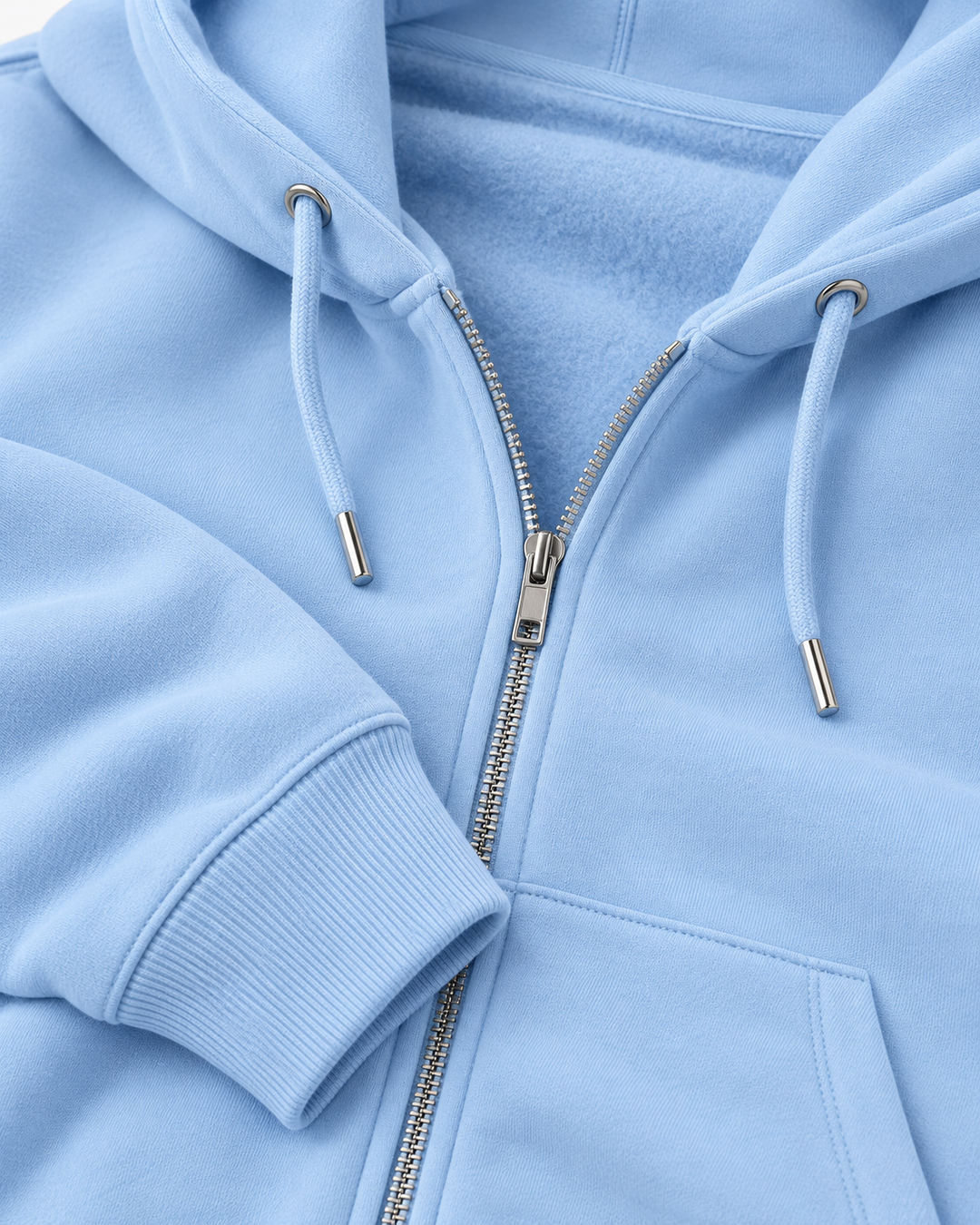 Sitztgut Unisex-Sweatjacke aus Baumwolle mit Kapuze – Blue soul – Materialdetail