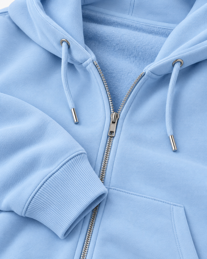 Sitztgut Unisex-Sweatjacke aus Baumwolle mit Kapuze – Blue soul – Materialdetail