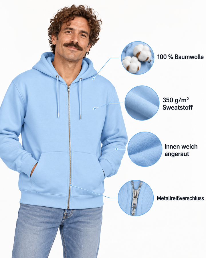 Sitztgut Unisex-Sweatjacke aus Baumwolle mit Kapuze – Blue soul – Produktdetails