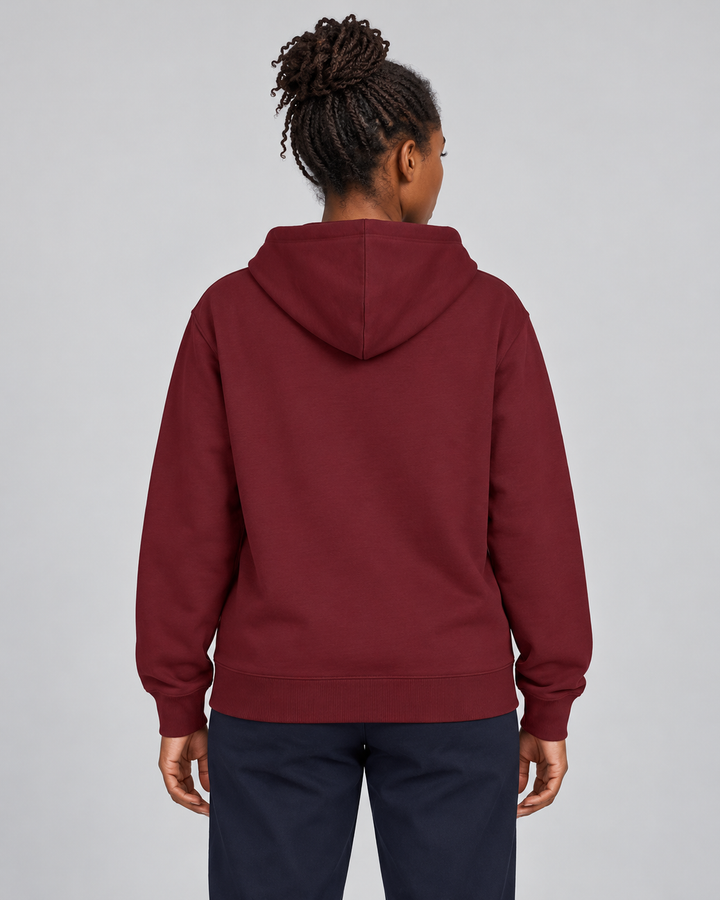 Sitztgut Unisex-Sweatjacke aus Baumwolle mit Kapuze – Burgundy – Rückenansicht