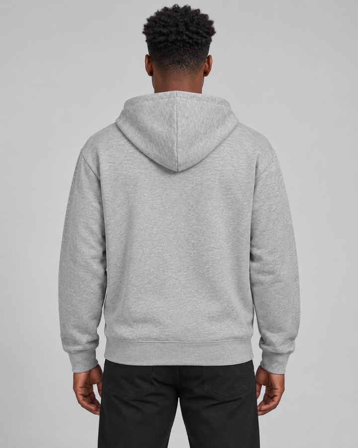 Sitztgut Unisex-Sweatjacke aus Baumwolle mit Kapuze – Grau meliert (Heather Grey) – Rückenansicht