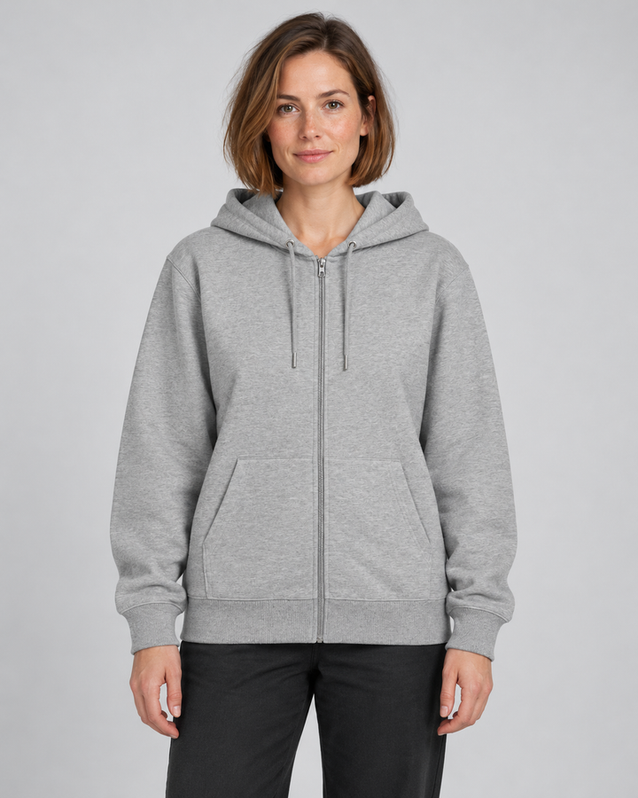 Sitztgut Unisex-Sweatjacke aus Baumwolle mit Kapuze – Grau meliert (Heather Grey) – Vorderansicht