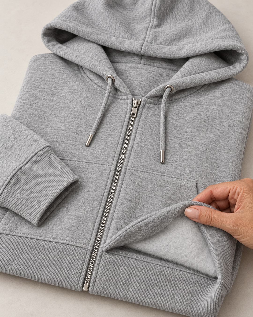 Sitztgut Unisex-Sweatjacke aus Baumwolle mit Kapuze – Grau meliert (Heather Grey) – Materialdetail