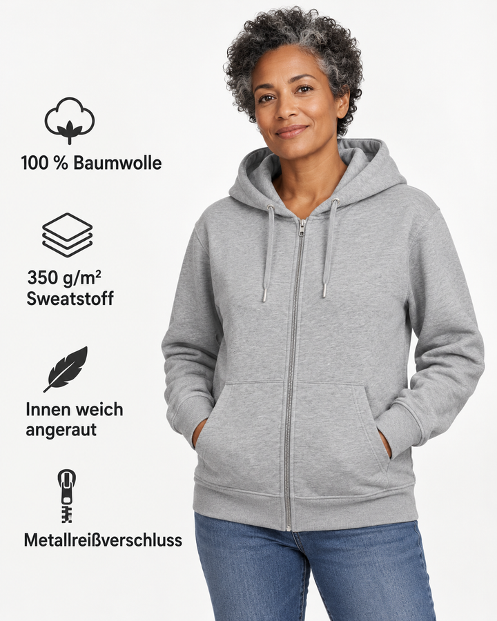 Sitztgut Unisex-Sweatjacke aus Baumwolle mit Kapuze – Grau meliert (Heather Grey) – Produktdetails