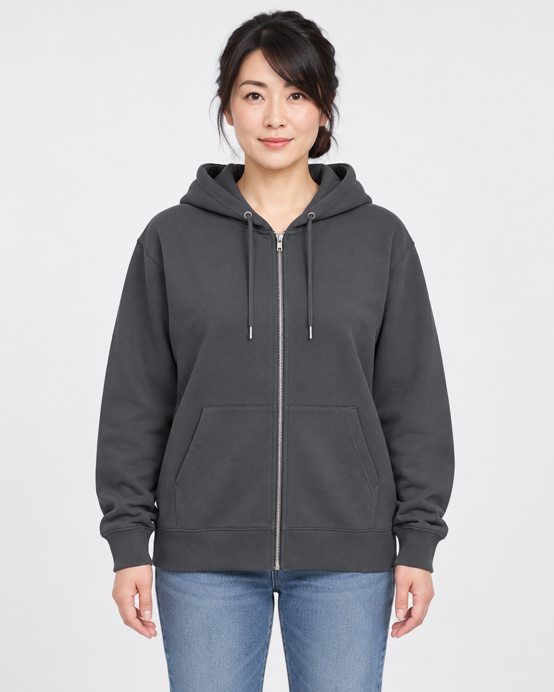 Sitztgut Unisex-Sweatjacke aus Baumwolle mit Kapuze – Anthracite – Vorderansicht
