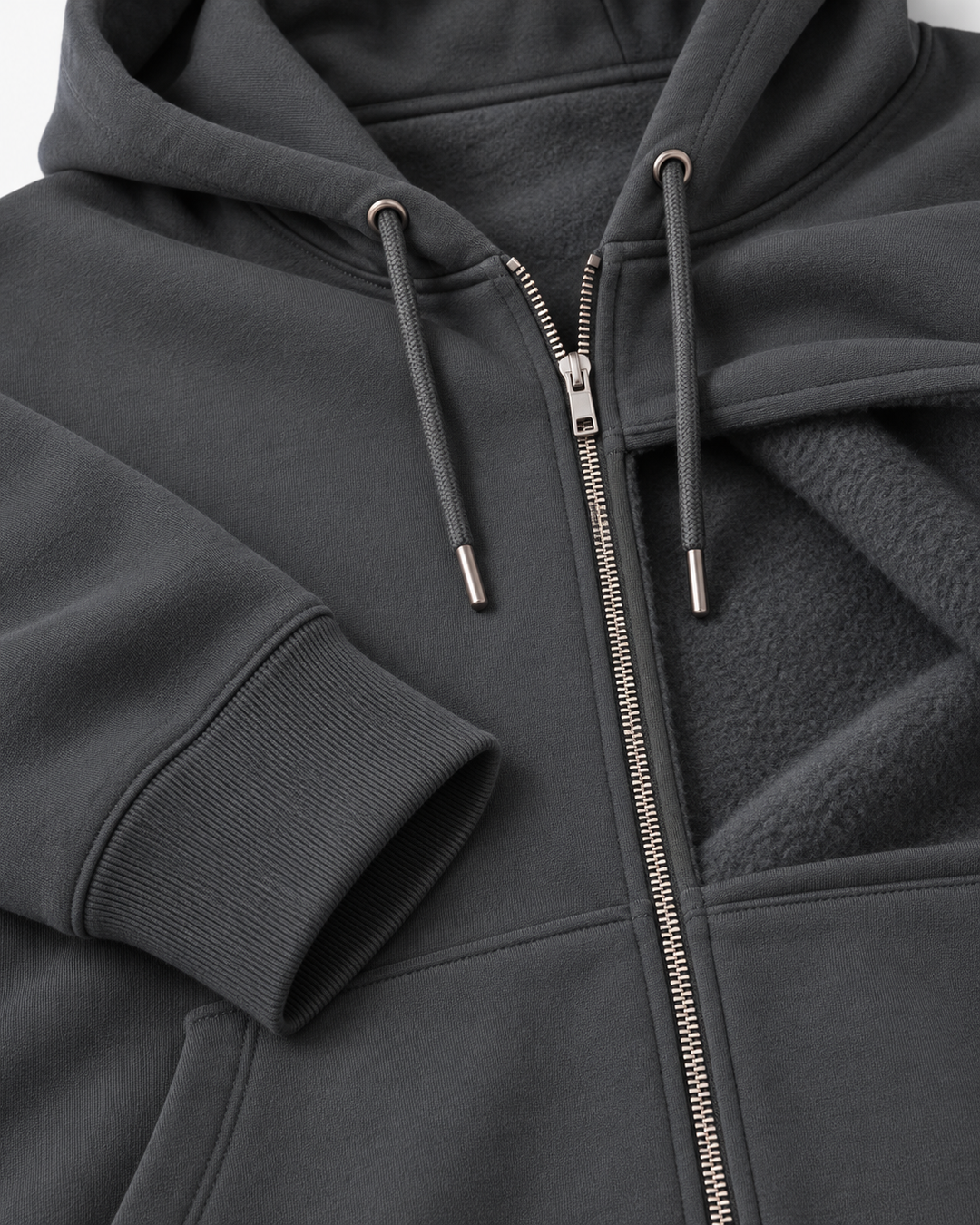 Sitztgut Unisex-Sweatjacke aus Baumwolle mit Kapuze – Anthracite – Materialdetail
