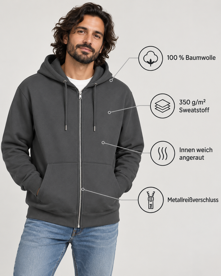 Sitztgut Unisex-Sweatjacke aus Baumwolle mit Kapuze – Anthracite – Produktdetails