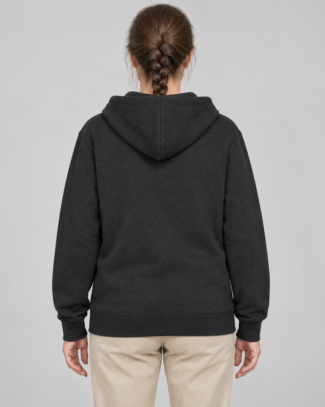 Sitztgut Unisex-Sweatjacke aus Baumwolle mit Kapuze – Dark Heather Grey – Rückenansicht