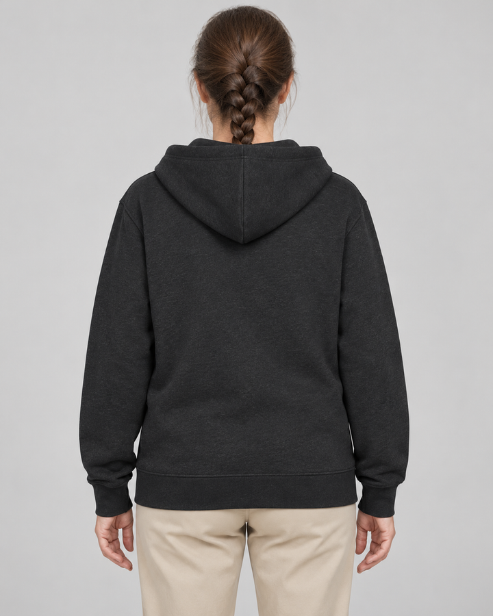 Sitztgut Unisex-Sweatjacke aus Baumwolle mit Kapuze – Dark Heather Grey – Rückenansicht