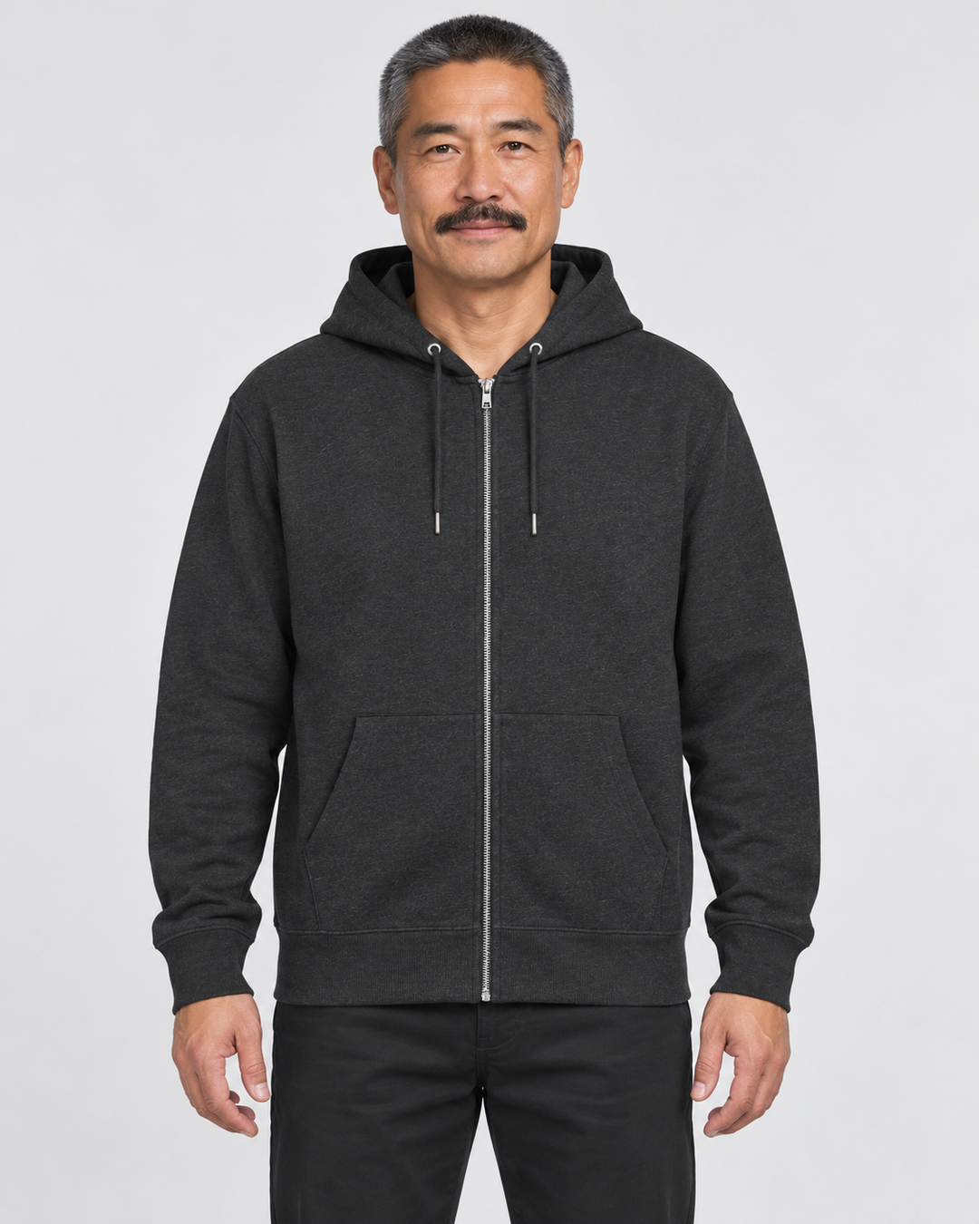 Sitztgut Unisex-Sweatjacke aus Baumwolle mit Kapuze – Dark Heather Grey – Vorderansicht