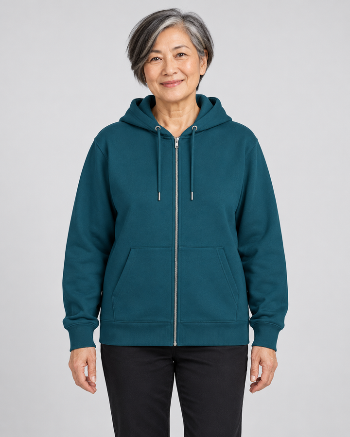 Sitztgut Unisex-Sweatjacke aus Baumwolle mit Kapuze – Stargazer – Vorderansicht