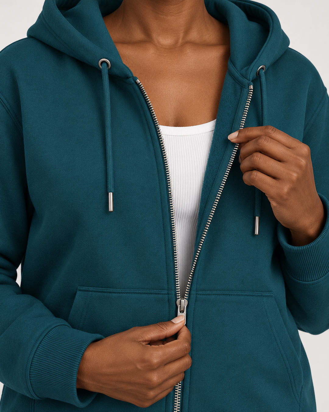 Sitztgut Unisex-Sweatjacke aus Baumwolle mit Kapuze – Stargazer – Materialdetail