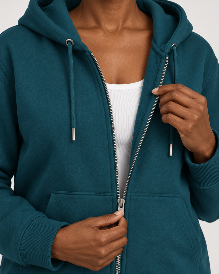 Sitztgut Unisex-Sweatjacke aus Baumwolle mit Kapuze – Stargazer – Materialdetail