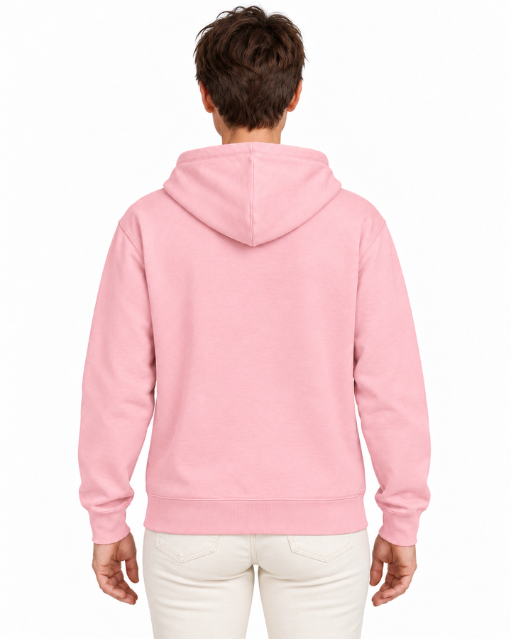 Sitztgut Damen-Sweatjacke aus Baumwolle mit Kapuze – Pink – Rückenansicht mit weiblichem Model