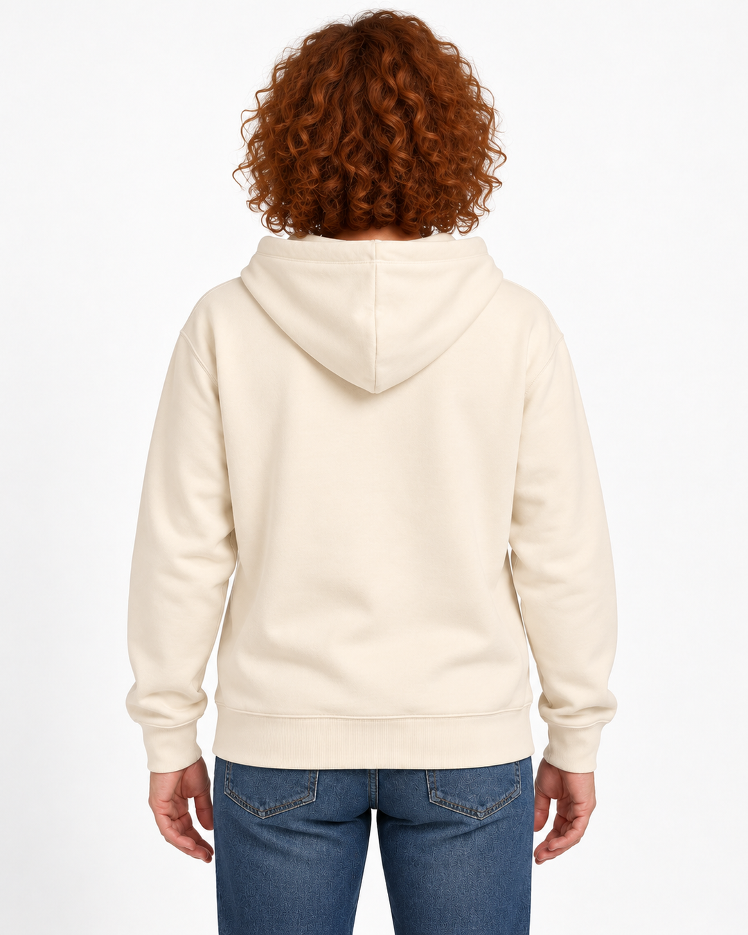 Sitztgut Damen-Sweatjacke aus Baumwolle mit Kapuze – Natur – Rückenansicht mit weiblichem Model