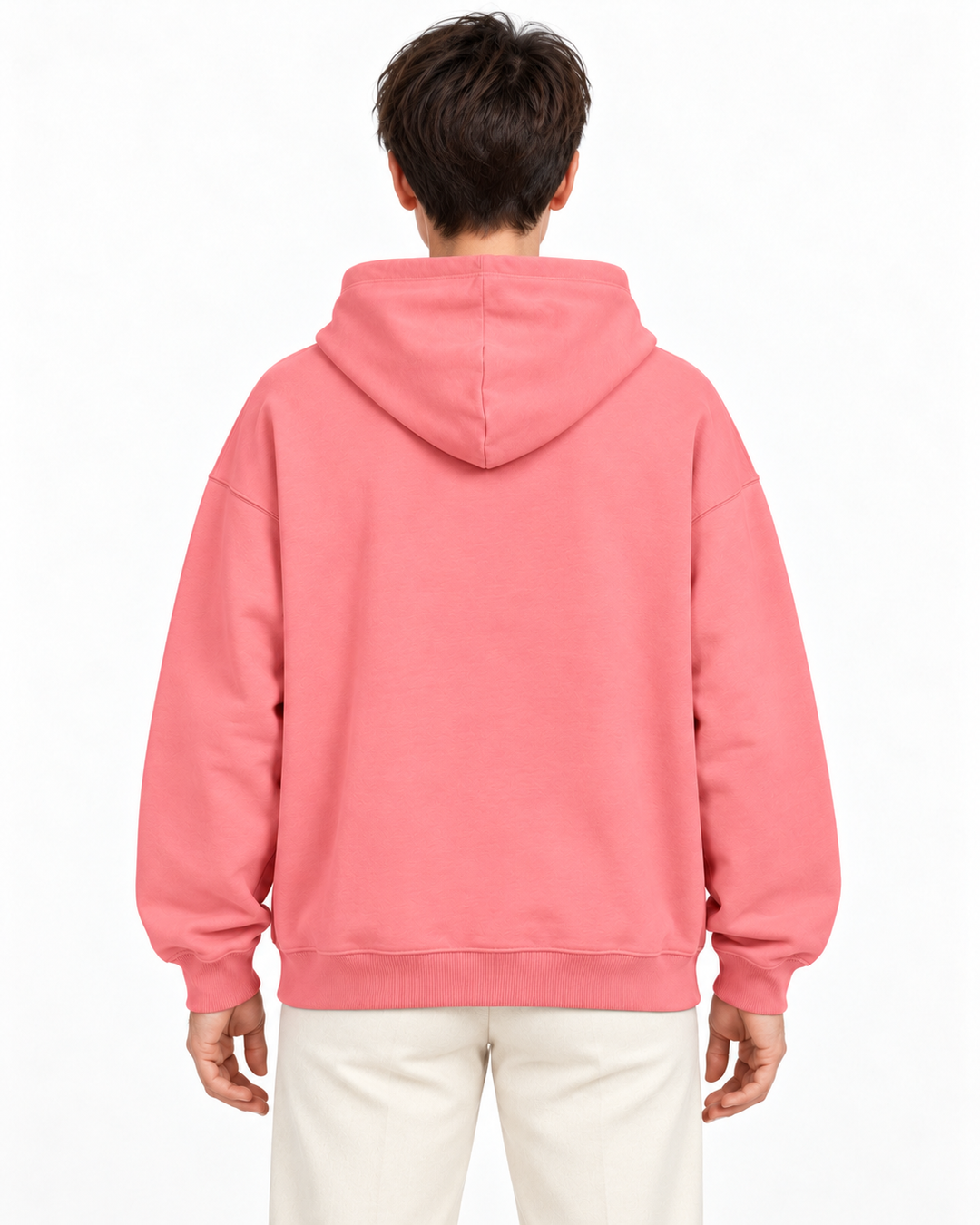Sitztgut Damen-Hoodie aus Baumwolle, Oversized Fit – Pink Joy – Rückenansicht mit weiblichem Model