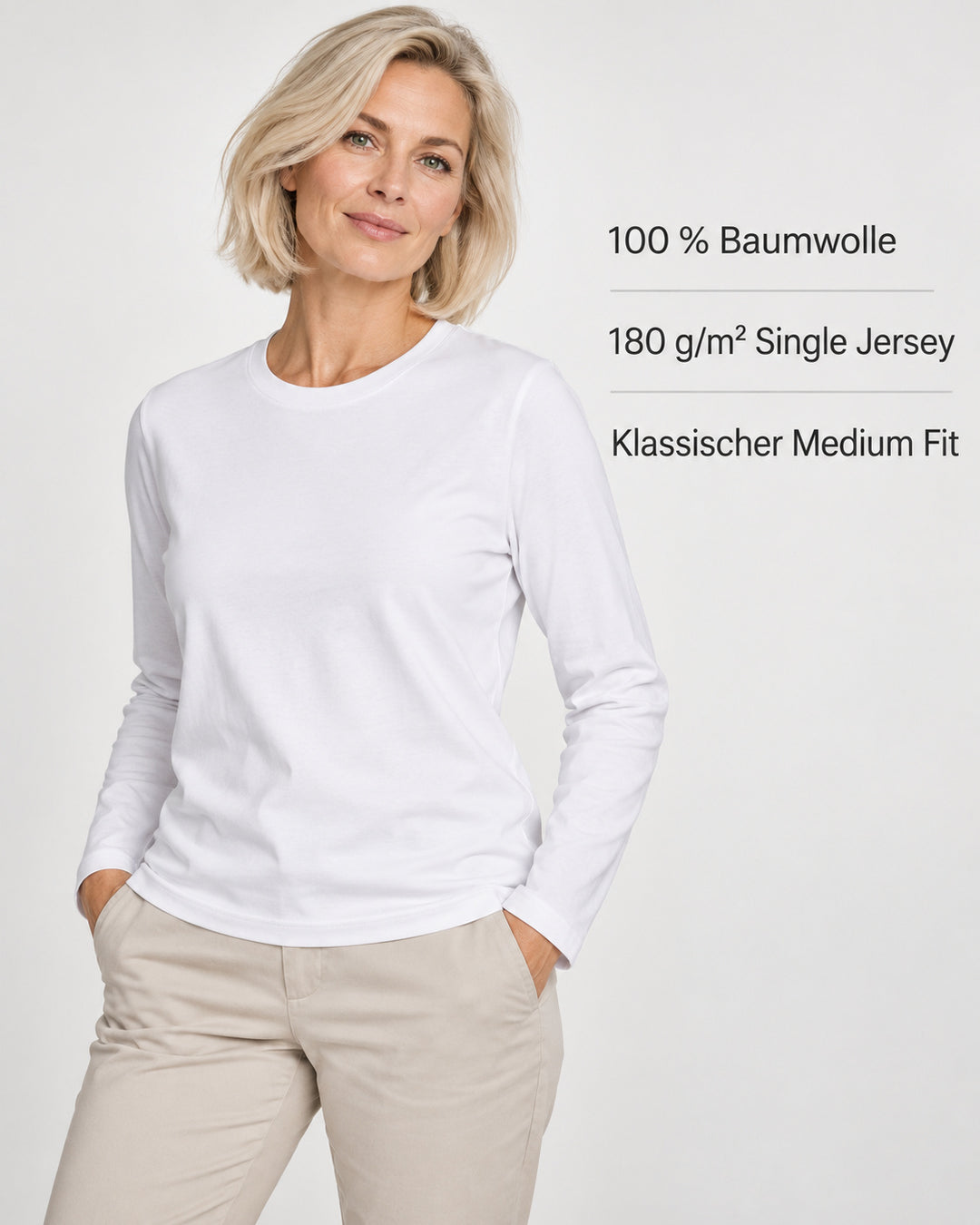 Sitztgut Damen-Langarmshirt aus Baumwolle – Weiß – Produktvorteile