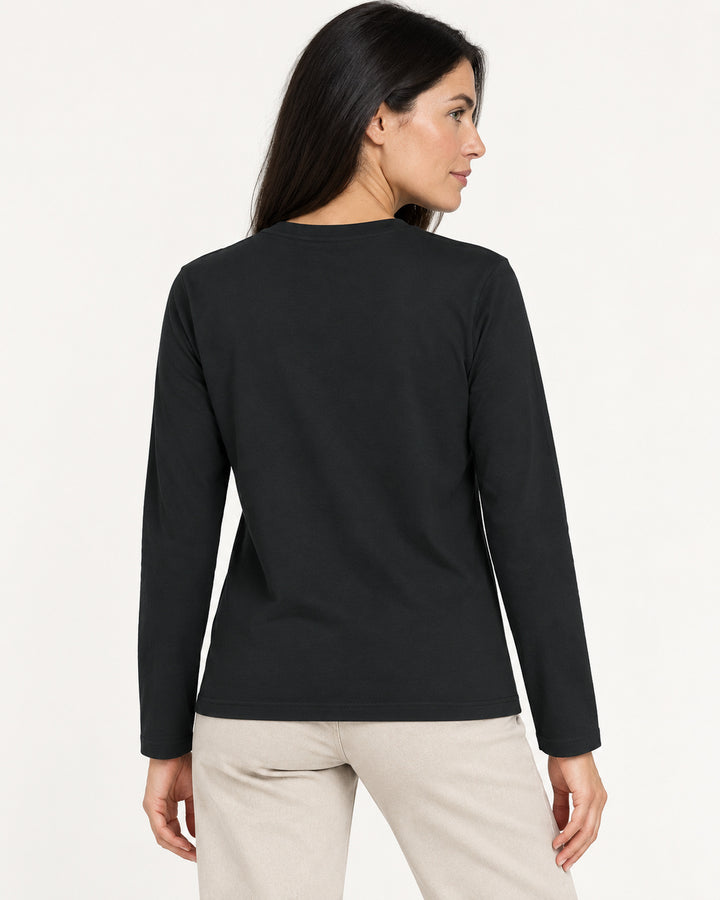 Sitztgut Damen-Langarmshirt aus Baumwolle – Schwarz – Rückenansicht