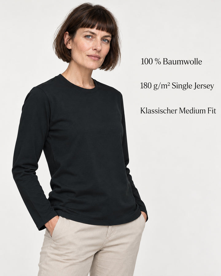 Sitztgut Damen-Langarmshirt aus Baumwolle – Schwarz – Produktvorteile