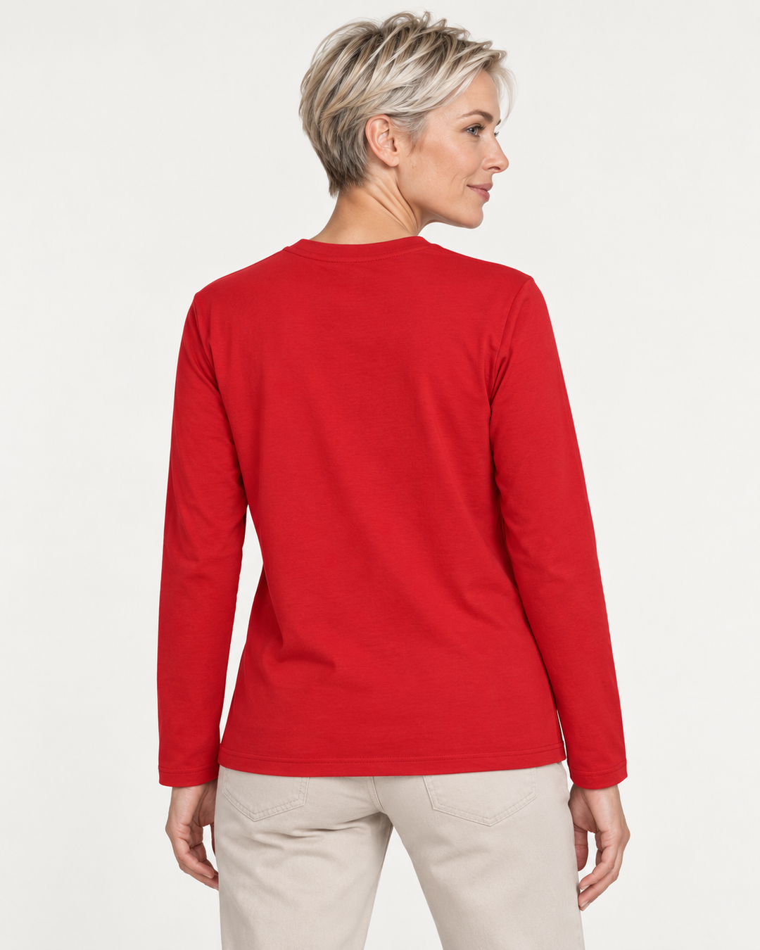 Sitztgut Damen-Langarmshirt aus Baumwolle – Rot – Rückenansicht
