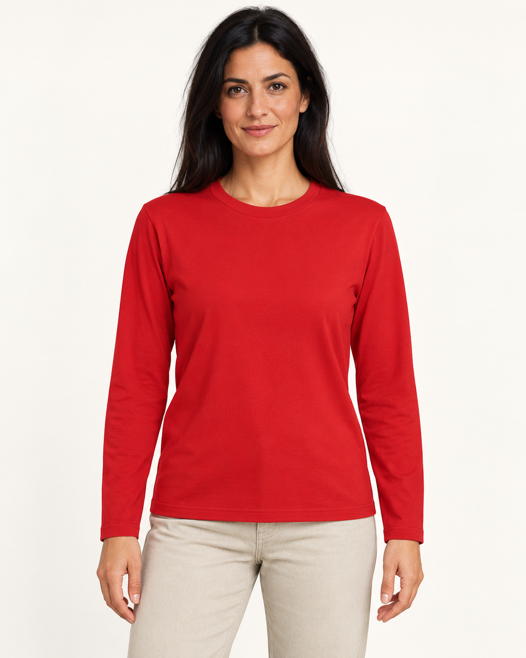 Sitztgut Damen-Langarmshirt aus Baumwolle – Rot – Vorderansicht