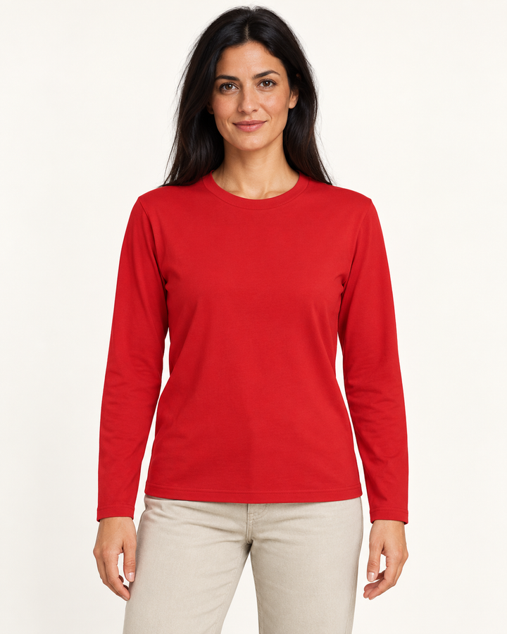 Sitztgut Damen-Langarmshirt aus Baumwolle – Rot – Vorderansicht