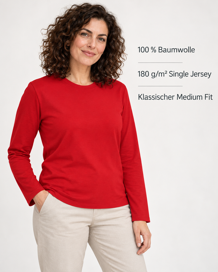 Sitztgut Damen-Langarmshirt aus Baumwolle – Rot – Produktvorteile