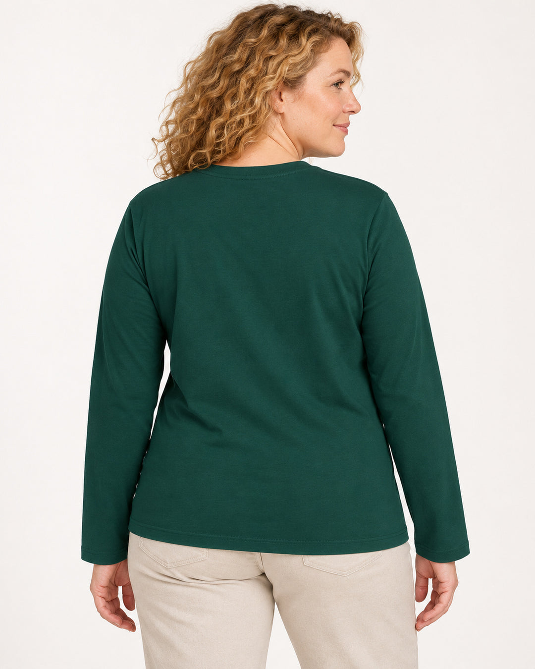 Sitztgut Damen-Langarmshirt aus Baumwolle – Grün – Rückenansicht
