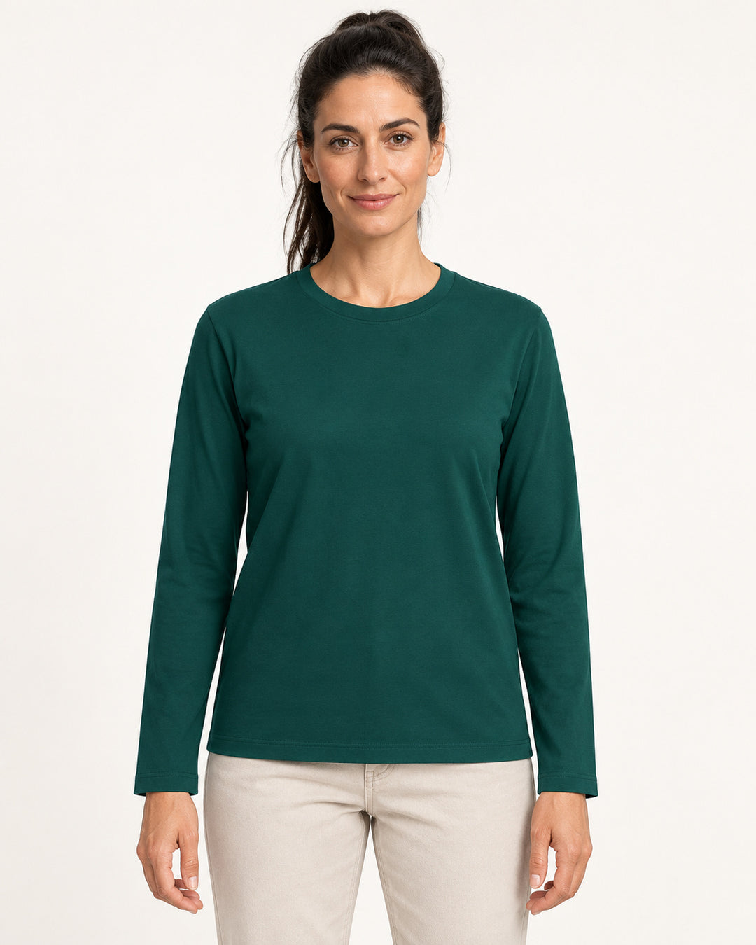 Sitztgut Damen-Langarmshirt aus Baumwolle – Grün – Vorderansicht
