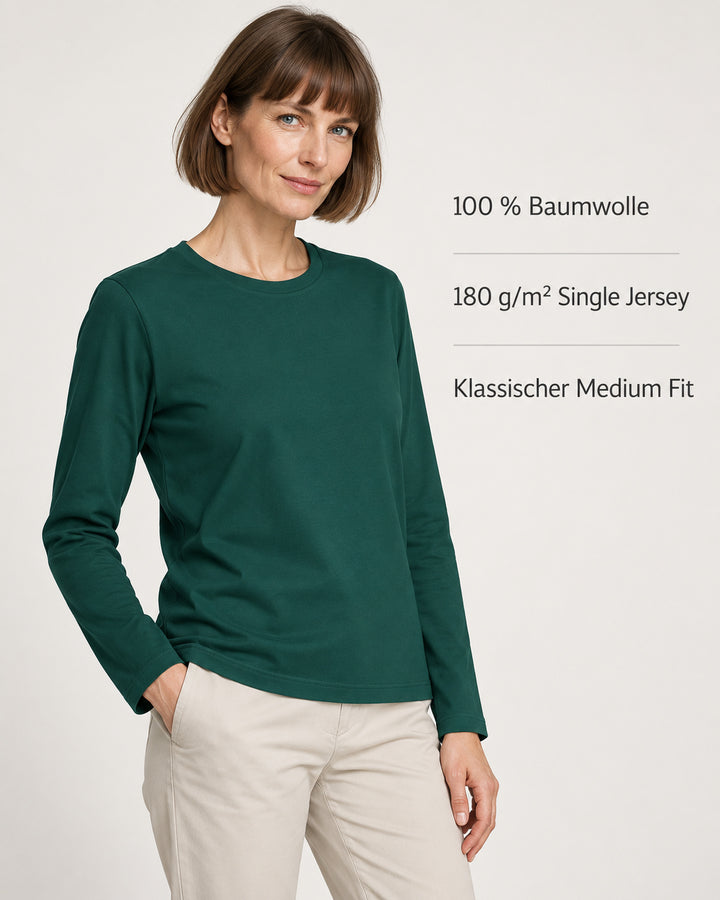 Sitztgut Damen-Langarmshirt aus Baumwolle – Grün – Produktvorteile