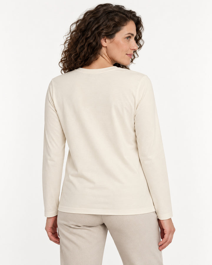 Sitztgut Damen-Langarmshirt aus Baumwolle – Natur – Rückenansicht