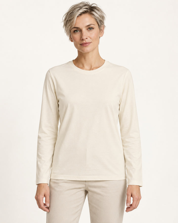 Sitztgut Damen-Langarmshirt aus Baumwolle – Natur – Vorderansicht